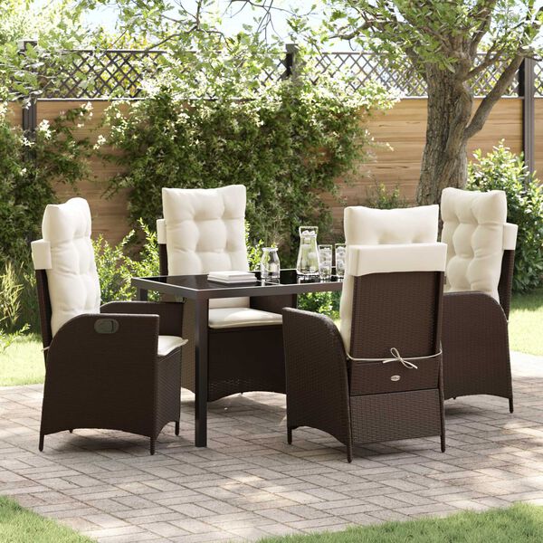 vidaXL Garten Essgruppe mit Kissen 5 pcs Braun Poly-Rattan