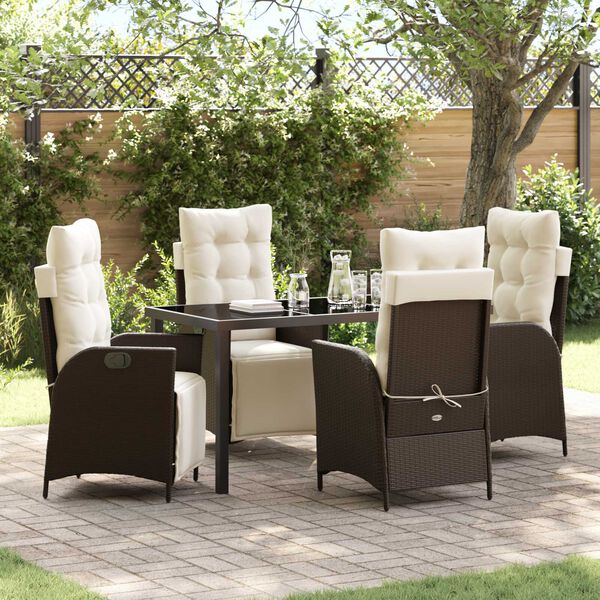 vidaXL Garten Essgruppe mit Kissen 5 pcs Braun Poly-Rattan