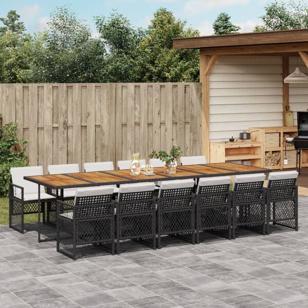 vidaXL 13-tlg. Garten-Essgruppe mit Kissen Schwarz Poly Rattan