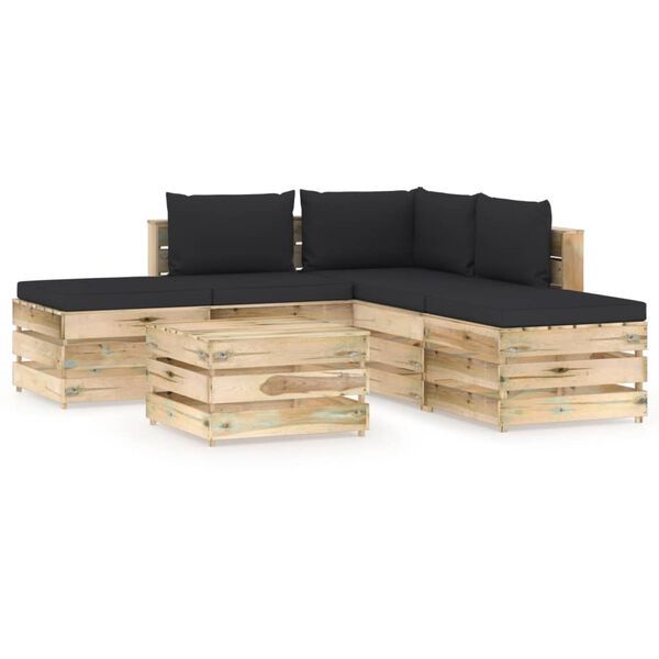 vidaXL 6-tlg. Garten-Lounge-Set mit Kissen Gr&uuml;n Impr&auml;gniertes Holz