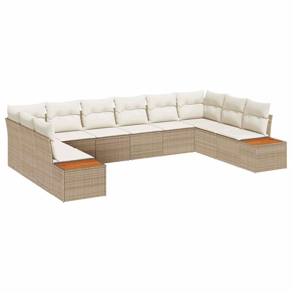 vidaXL Gartensofa-set mit Kissen 10 pcs Beige und Creme Polyrattan