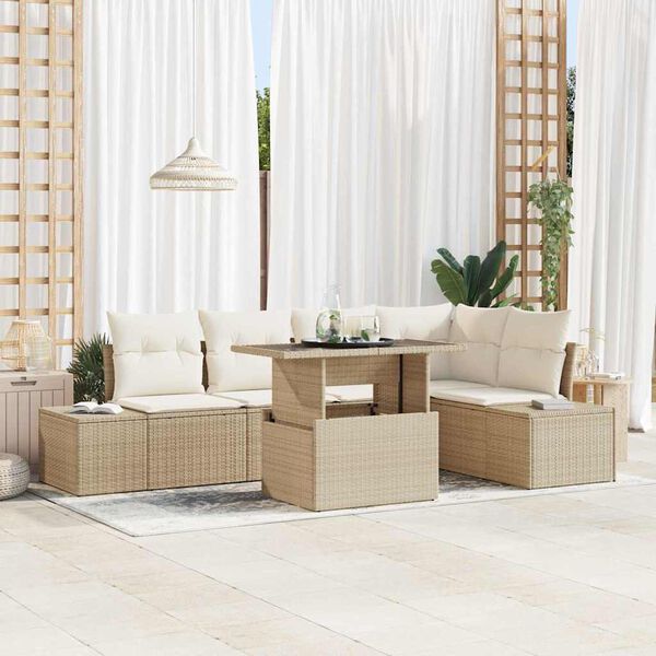 vidaXL Garten-Sofa-Set mit Speicher 6 pcs Beige Poly Rattan