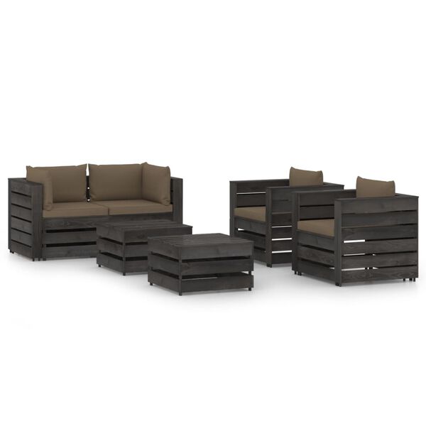 vidaXL 6-tlg. Garten-Lounge-Set mit Kissen Grau Impr&auml;gniertes Holz