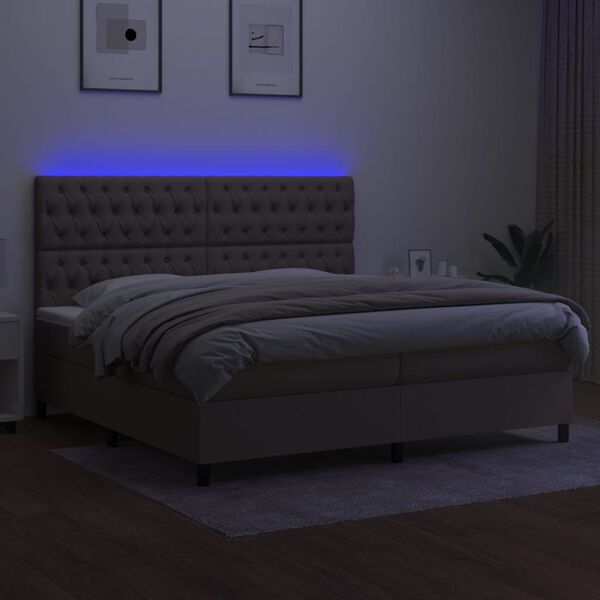 vidaXL Boxspringbett mit Matratze & LED Taupe 200x200 cm Stoff