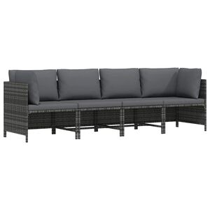 vidaXL 4-Sitzer-Gartensofa mit Kissen Grau Poly Rattan