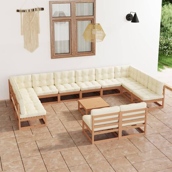 vidaXL 13-tlg. Garten-Lounge-Set mit Kissen Honigbraun Massivholz
