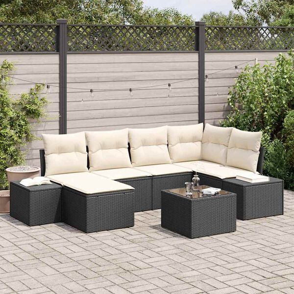 vidaXL Garten-Sofa-Set mit Kissen 6 pcs Schwarz und Creme Poly-Rattan