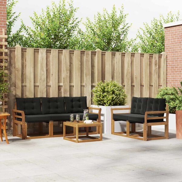 vidaXL Outdoor-Sofagarnitur mit Kissen 6 pcs Nat&uuml;rlich und Schwarz