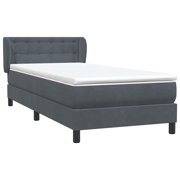 vidaXL Boxspringbett mit Matratze Dunkelgrau 80x220 cm Samt