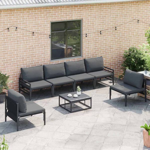 vidaXL Gartensofa-set mit Kissen 7 pcs Schwarz Stahl