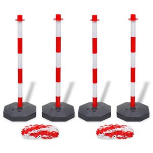 vidaXL Set von 4 Absperrpfosten und 2 Kunststoff-Ketten von je 10 m