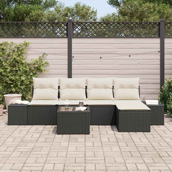 vidaXL Sofa Set mit Kissen 6 pcs Schwarz Poly Rattan