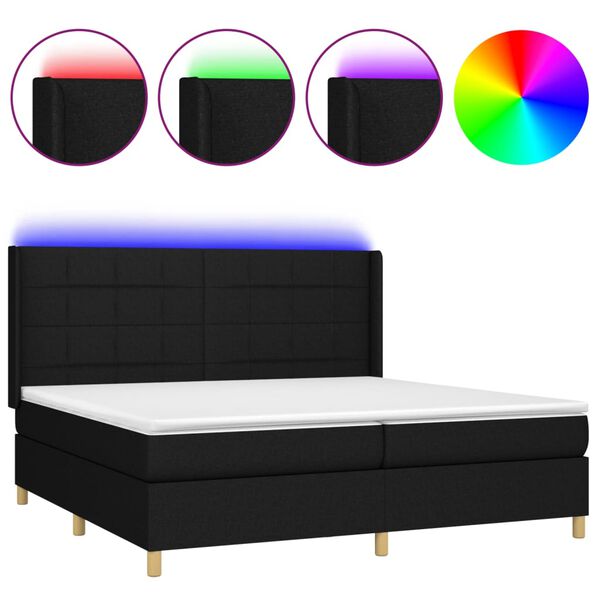 vidaXL Boxspringbett mit Matratze & LED Schwarz 200x200 cm Stoff