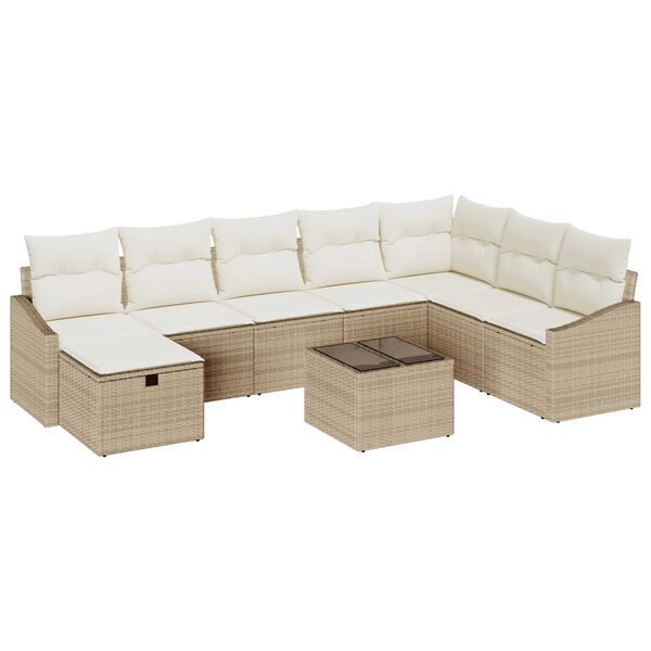 vidaXL Gartensofa-set mit Kissen mit Speicher 9 pcs Poly-Rattan