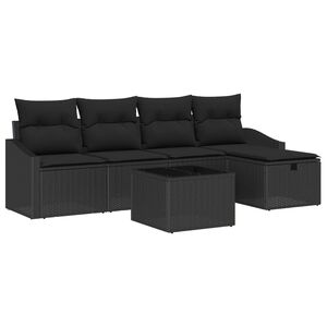vidaXL Sofa Set mit Kissen mit Speicher 6 pcs Schwarz Poly-Rattan