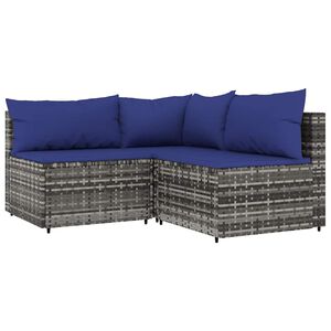 vidaXL 3-tlg. Garten-Lounge-Set mit Kissen Grau Poly Rattan
