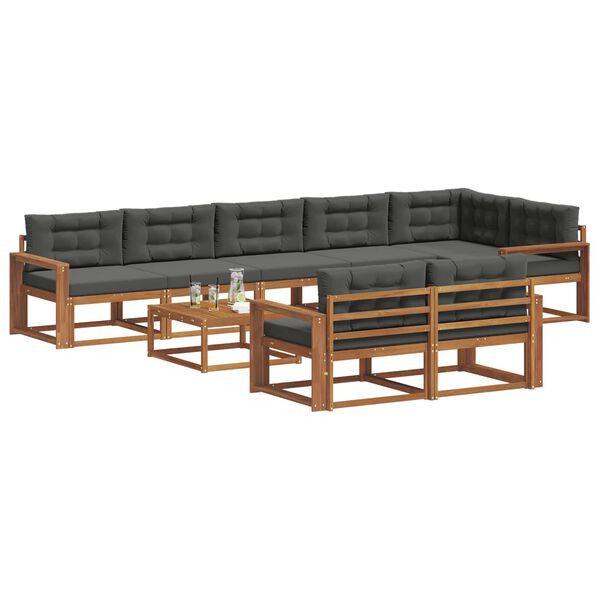 vidaXL Outdoor-Sofagarnitur mit Kissen 9 pcs Natur und Anthrazit