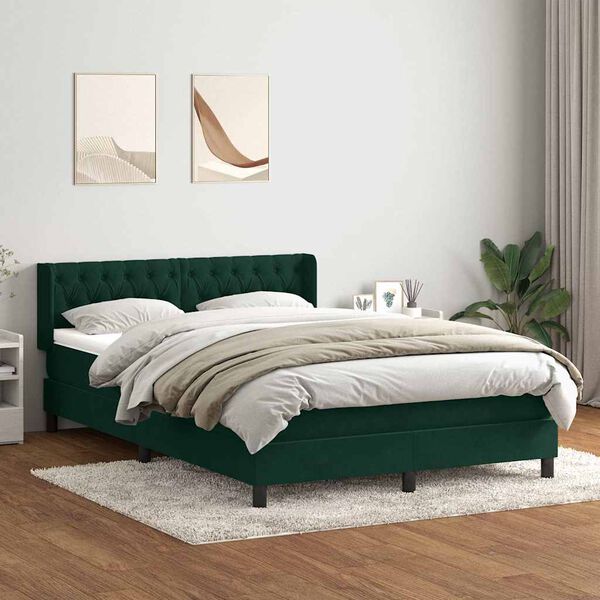 vidaXL Boxspringbett mit Matratze Dunkelgr&uuml;n 160x220 cm Samt
