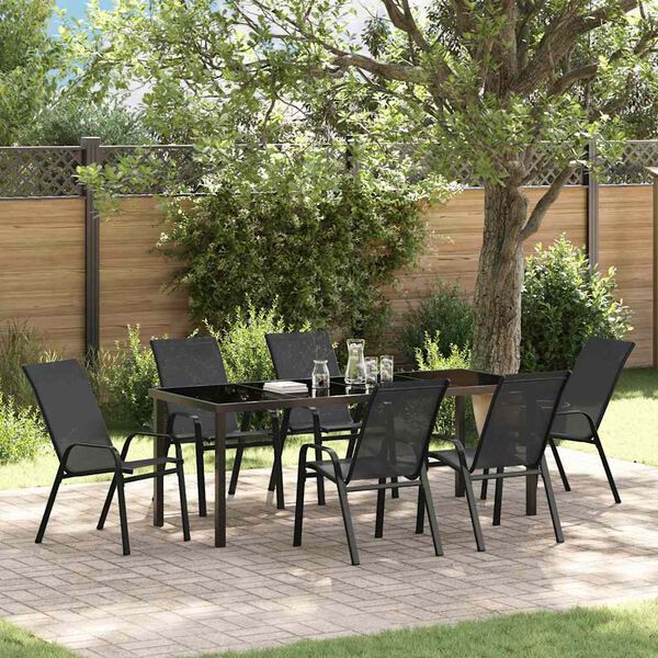vidaXL Garten Essgruppe 7 pcs Schwarz Pulverbeschichteter Stahl