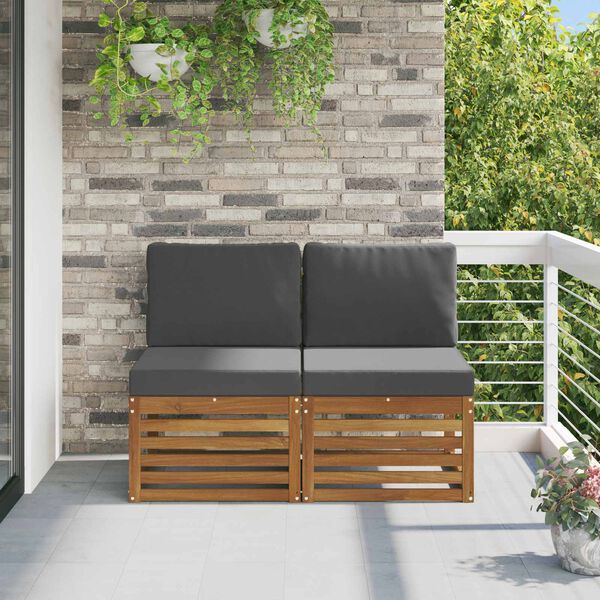vidaXL 2 St&uuml;ck Outdoor Mittelsofa Massivholz Akazie Natur