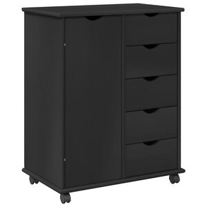 vidaXL Rollschrank Mit Rad Schwarz 63,5 x 39 x 79 cm Massivholz Kiefer