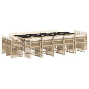 vidaXL 15-tlg. Garten-Essgruppe mit Kissen Beige Poly Rattan