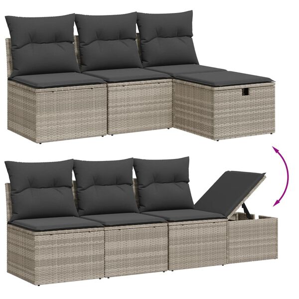 vidaXL 9-tlg. Garten-Sofagarnitur mit Kissen Hellgrau Poly Rattan