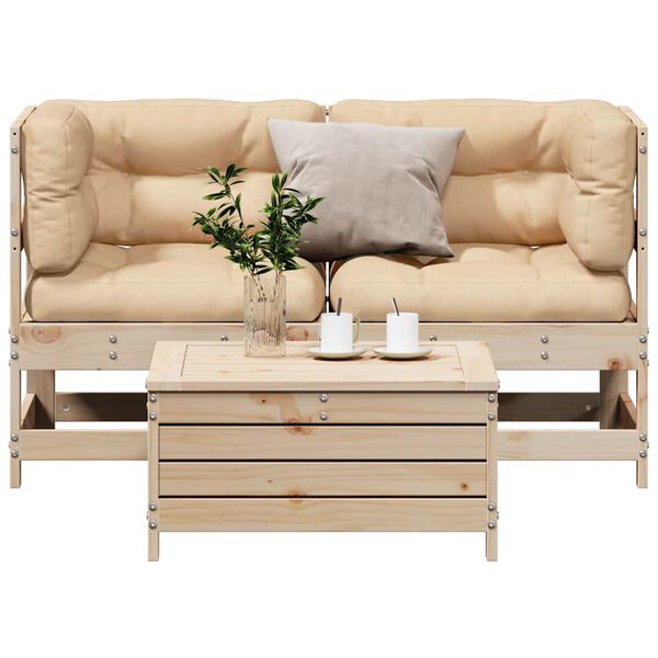 vidaXL 3-tlg. Garten-Lounge-Set mit Kissen Massivholz Kiefer