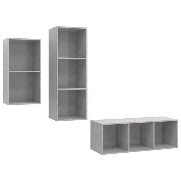 vidaXL 3-tlg. TV-Schrank-Set Betongrau Holzwerkstoff