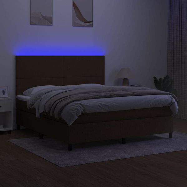 vidaXL Boxspringbett mit Matratze & LED Dunkelbraun 160x200 cm Stoff