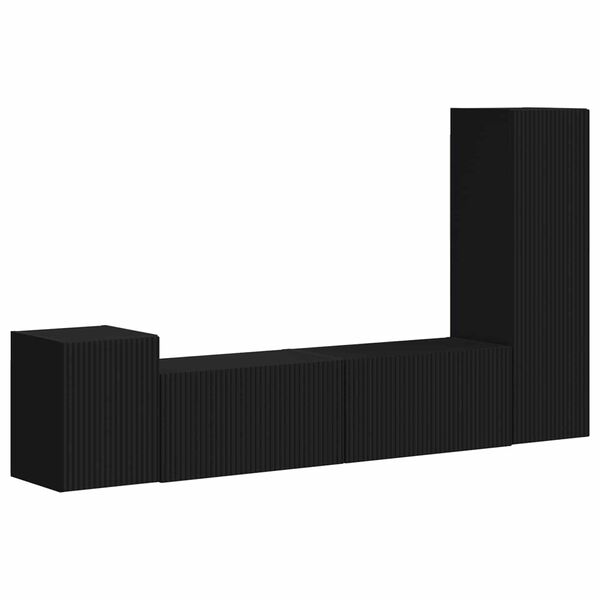 vidaXL TV-Schrankset Wandmontiert 4 pcs Schwarz Holzwerkstoff