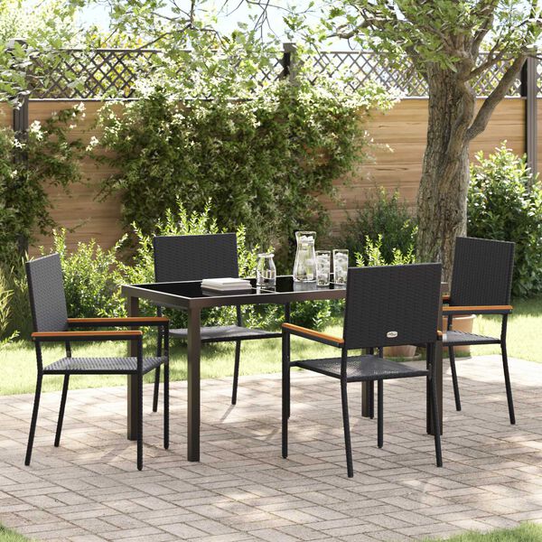 vidaXL Garten Essgruppe mit Kissen 5 pcs Schwarz Poly-Rattan