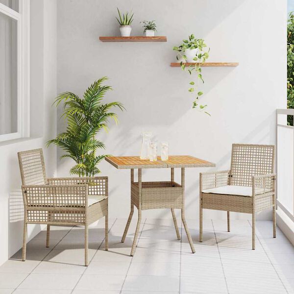 vidaXL Garten Essgruppe 3 pcs Beige Poly-Rattan