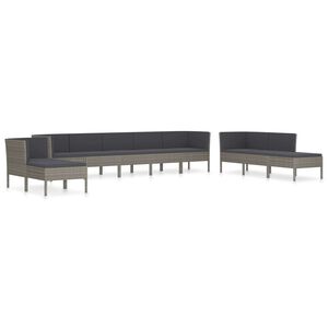 vidaXL 10-tlg. Garten-Lounge-Set mit Auflagen Poly Rattan Grau