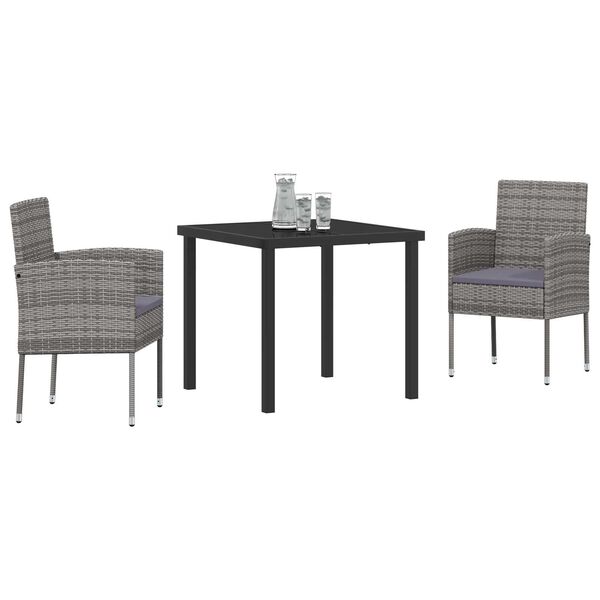vidaXL Garten Essgruppe mit Kissen 3 pcs Grau Poly-Rattan