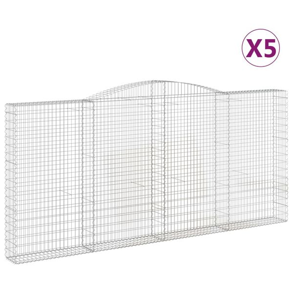vidaXL Gabionen mit Hochbogen 5 Stk. 400x30x180/200cm Verzinktes Eisen