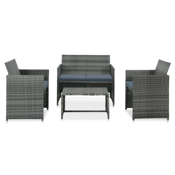 vidaXL 4-tlg. Garten-Lounge-Set mit Auflagen Poly Rattan Grau