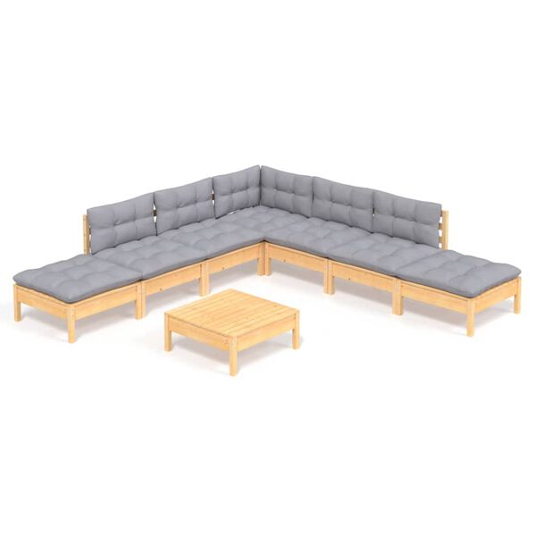 vidaXL 8-tlg. Garten-Lounge-Set mit Grauen Kissen Kiefernholz