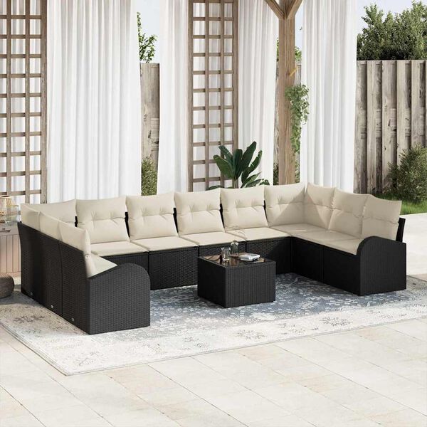 vidaXL Sofa Set mit Kissen 11 pcs Schwarz Polyrattan