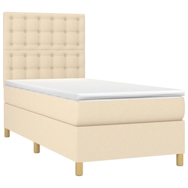 vidaXL Boxspringbett mit Matratze Creme 100x200 cm Stoff