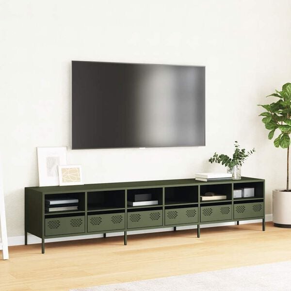 vidaXL TV-Schrank Olivgr&uuml;n 202x39x43,5 cm Kaltgewalzter Stahl