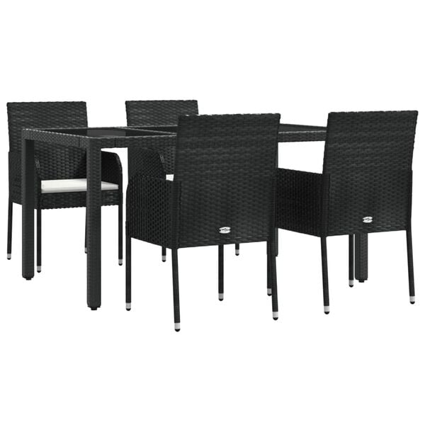 vidaXL 5-tlg. Garten-Essgruppe mit Kissen Schwarz Poly Rattan