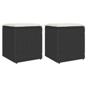 vidaXL Gartenhocker mit Kissen 2 Stk. Schwarz 40x40x43 cm Poly Rattan