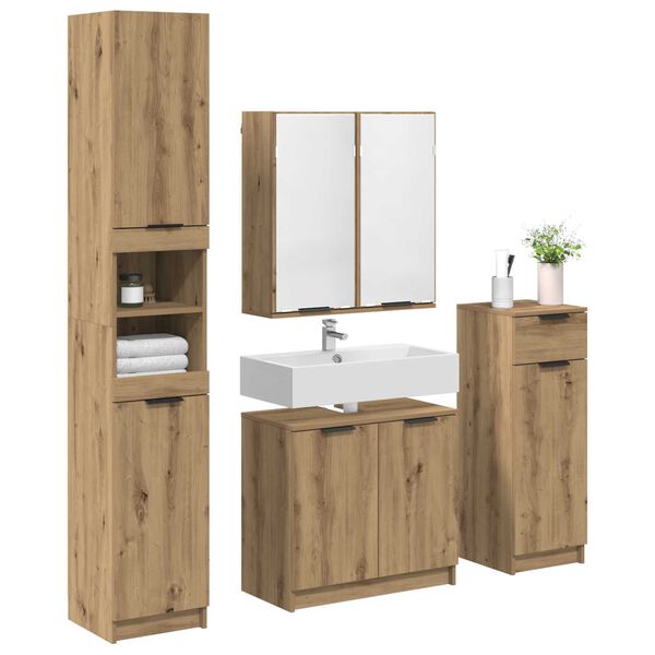 vidaXL Badezimmerm&ouml;bel-Set mit Regal 4 pcs Artisan-Eiche Holzwerkstoff