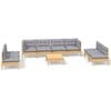 vidaXL 9-tlg. Garten-Lounge-Set mit Grauen Kissen Kiefer Massivholz