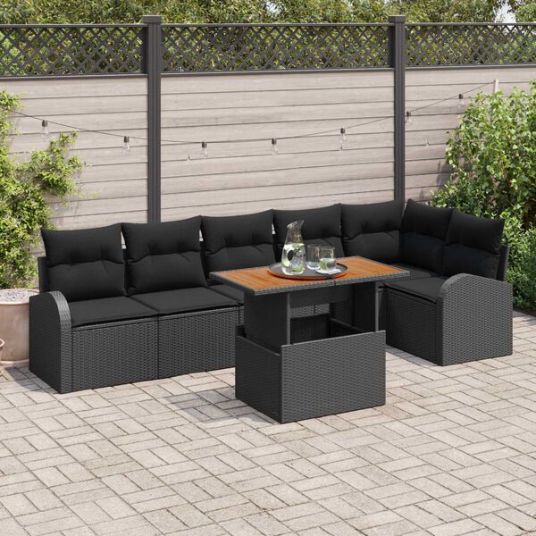 vidaXL Garten-Sofa-Set mit Speicher 7 pcs Schwarz Poly Rattan