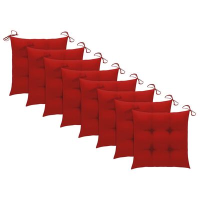 vidaXL Gartenstühle mit Roten Kissen 8 Stk. Massivholz Teak
