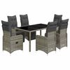 vidaXL 7-tlg. Garten-Bistro-Set mit Kissen Grau Poly Rattan