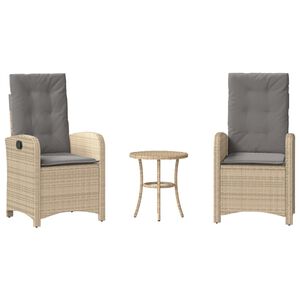 vidaXL 3-tlg. Bistro-Set mit Kissen Beigemischung Poly Rattan