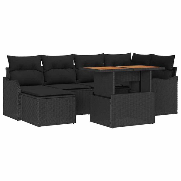 vidaXL Garten-Sofa-Set mit Kissen 7 pcs Schwarz